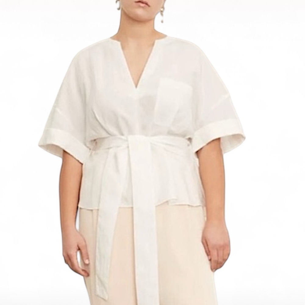 Vince White Linen Blend Blouse Tunic with Sash Waist Tie- Women’s Size 2X